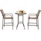 3-Piece Outdoor Patio Bar Set with 2 Stools & Tempered Glass Table, Brown Steel Frame & Breathable Fabric
